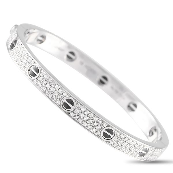 Cartier 18K White Gold Diamond Pav Ceramic Bracelet