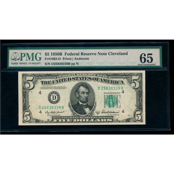 1950B $5 Cleveland FRN PMG 65