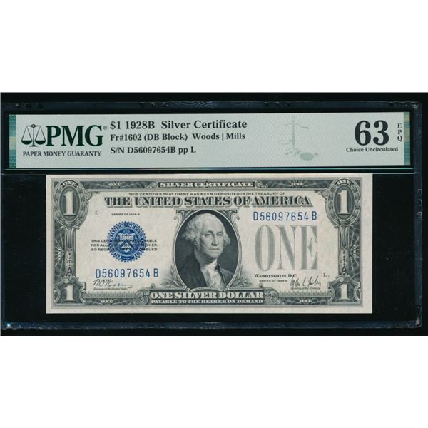 1928B $1 Silver Certificate PMG 63EPQ