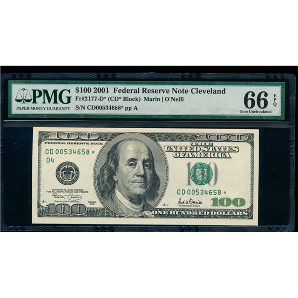 2001 $100 Cleveland FRN PMG 66EPQ