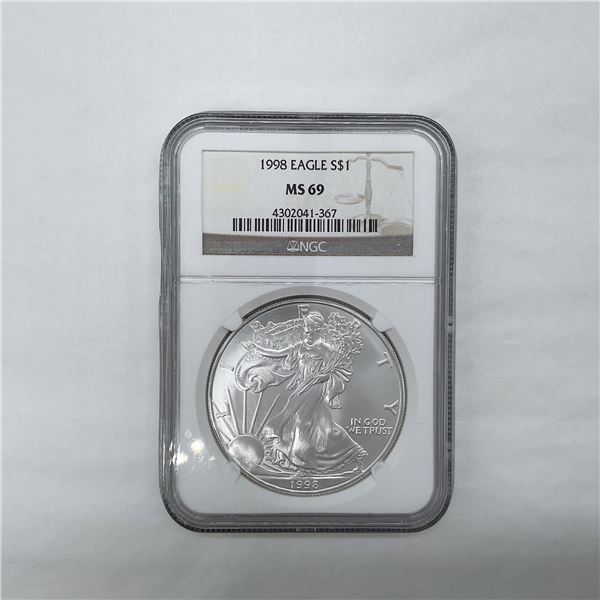 1998 Silver Eagle Dollar NGC Graded MS69