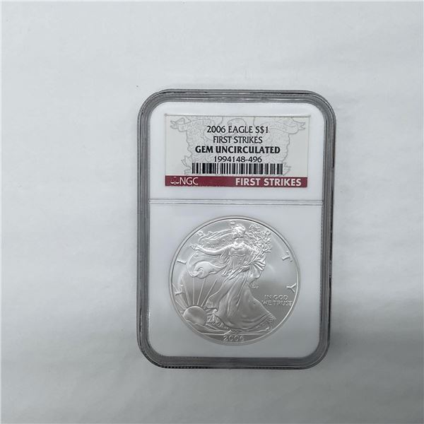 2006 Silver Eagle Dollar NGC Graded GEM Uncir. First Strikes
