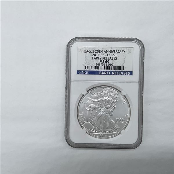 2011 Silver Eagle Dollar NGC Graded MS69 25th Ann. Early Releases