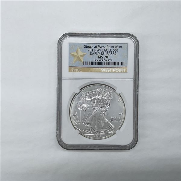 2012 (W) Silver Eagle Dollar NGC Graded MS70 Early Releases