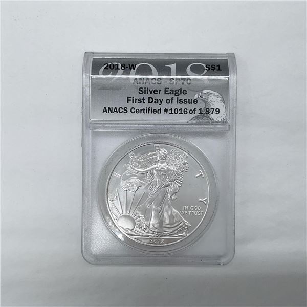 2018-W Silver Eagle Dollar ANACS Graded SP70 FDOI