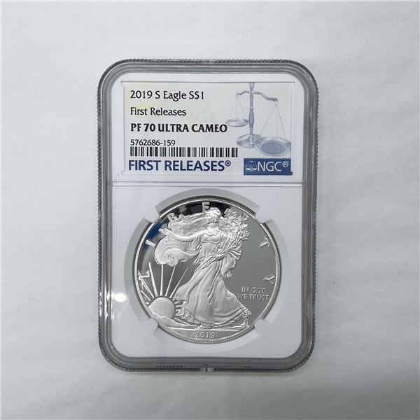 2019-S Silver Eagle Dollar NGC Graded PF70 UCAM First Releases