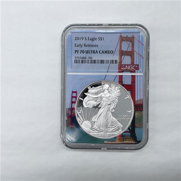 2019-S Silver Eagle Dollar NGC Graded PF70 UCAM Early Releases