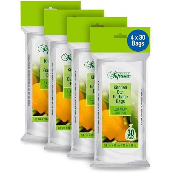 NEW 4 X 30 BAGS OF CLUB SUPREME GARBAGE BAGS