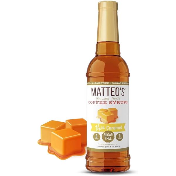 NEW 25.4OZ MATTEOS COFFEE SYRUP THIN CARAMEL
