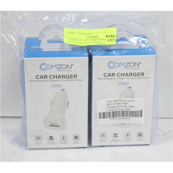4 NEW COMZON CAR CHARGERS - FAST USB 18 WATT WALL