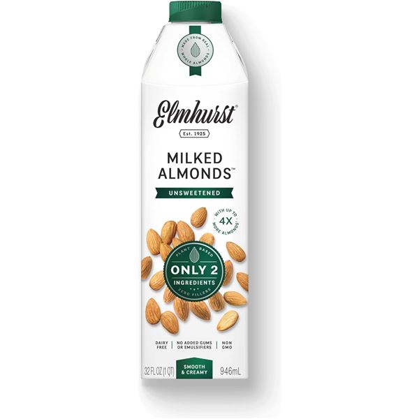NEW 6 X 946ML CASE OF ELMHURST UNSWEETENED ALMOND