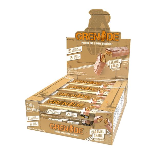 NEW 12 X 60G GRENADE PROTEIN BARS CARAMEL CHAOS