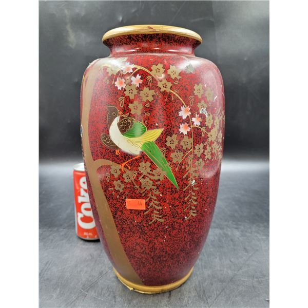 Vintage Red Ceramic Vase w/ Bird