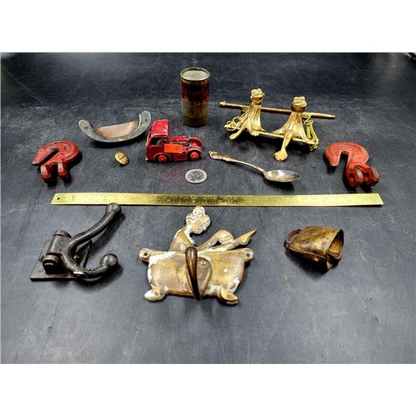Vintage Steel Truck, Hooks, Cowbell, & Smalls