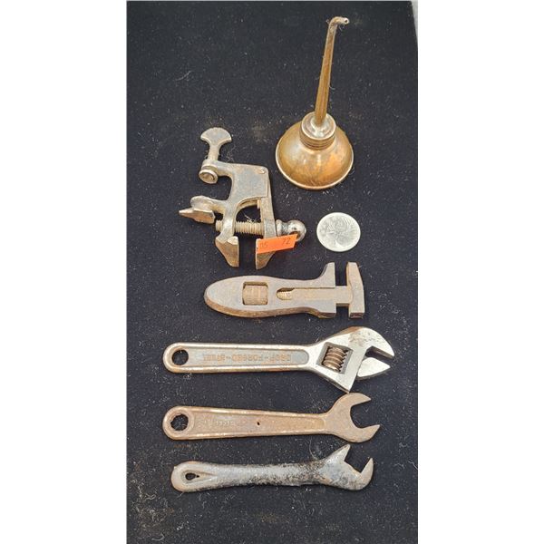 Vintage Wrenches, Clamp, & Oil Can Spout