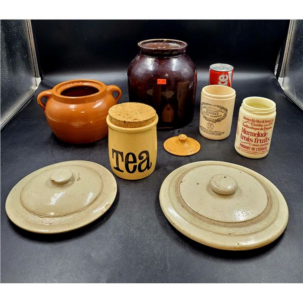 Vintage Crockery Lot w/ Crock Lids & Bean Pots