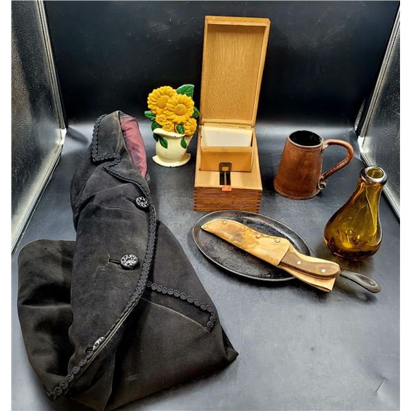 Amber Glass Vase & Misc. Vintage Lot