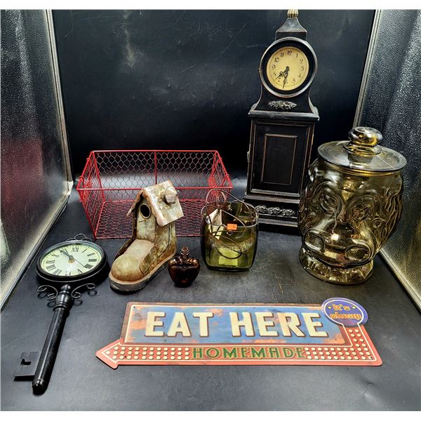 Vintage Stand Up Clock & Misc. Vintage Lot