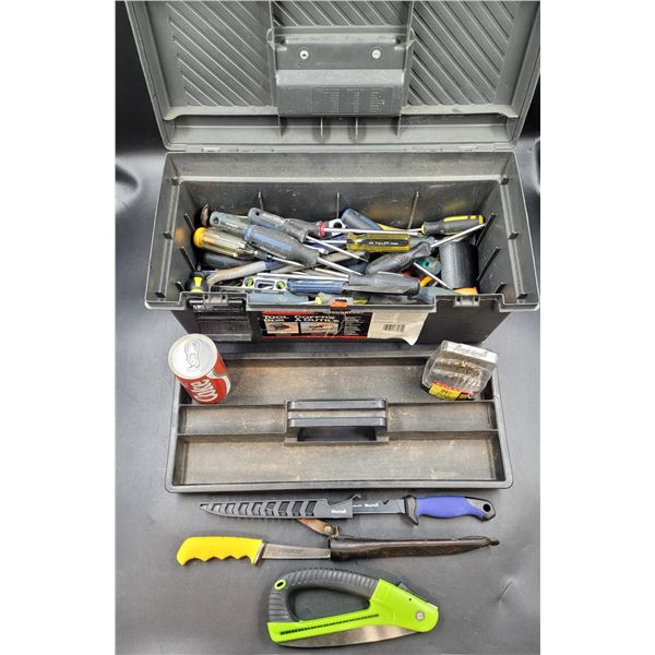 Tool Box, Screw Drivers & Tool Lot