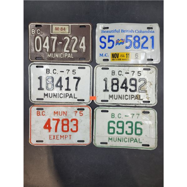 Vintage British Columbia Municipal License Plates