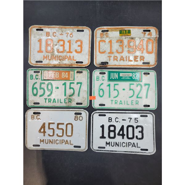 Vintage British Columbia Municipal & Trailer License Plates