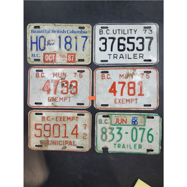 Vintage British Columbia Municipal & Trailer License Plates