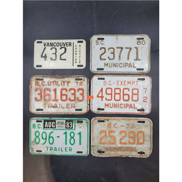 Vintage British Columbia Municipal, Trailer & Bicycle License Plates