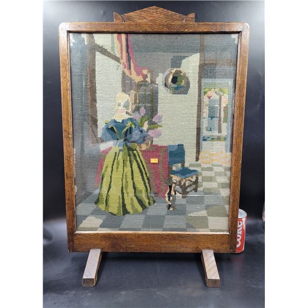Antique Needlepoint Fire Screen