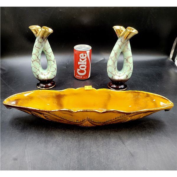 Maurice of California Pottery Serving Dish & Numbered Pottery Vases