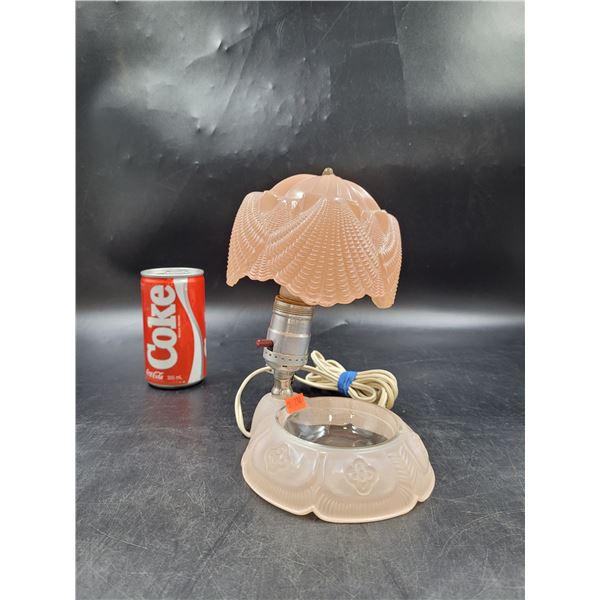 Pink Vaseline Glass Lamp w/ Jewelry Dish