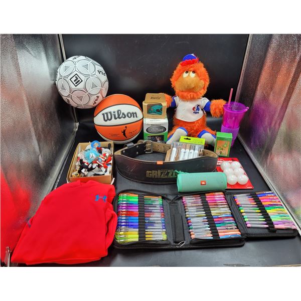 Colored Pens, Markers, JBL Speaker, Lifting Belt, Sports Balls, Stuffed Animals & Misc. Lot