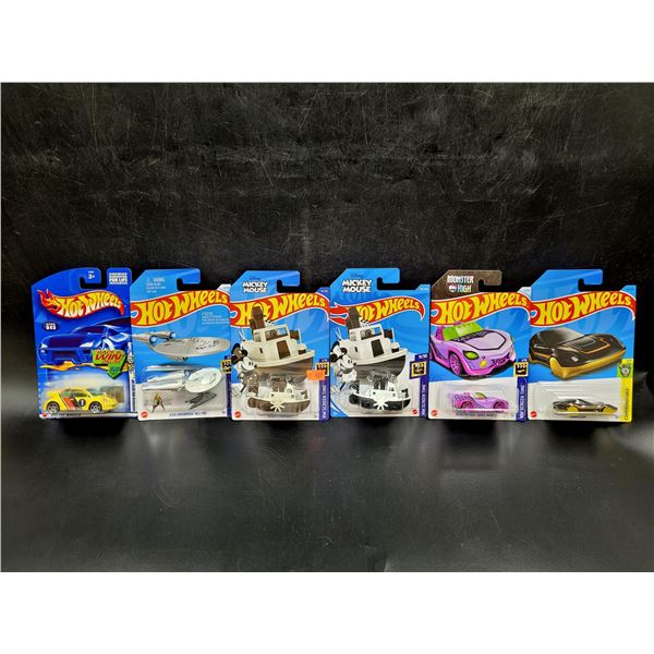 6 Sealed Hot Wheels Including Steamboat Willy and Star Trek