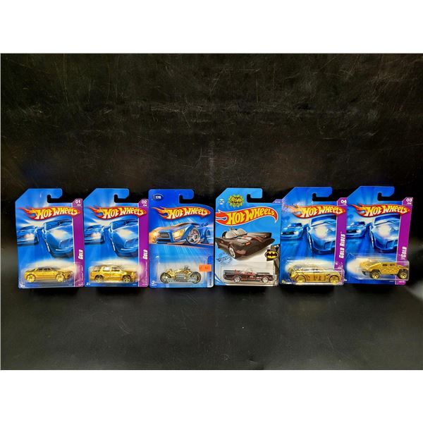 6 Sealed Hot Wheels Gold and Batman