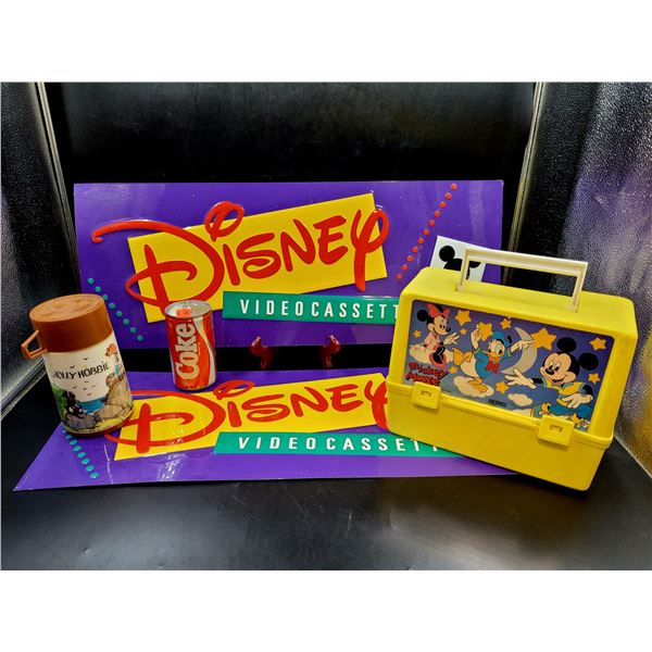 Vintage Metal Disney Embossed Videocassette Sign and Lunch Bucket