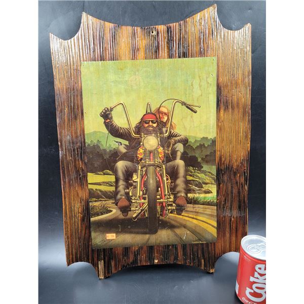 Vintage Easyriders Wooden Biker Picture