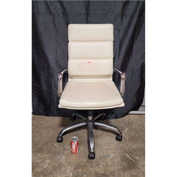 High Back White Leather Contemporary Executive Office Chair