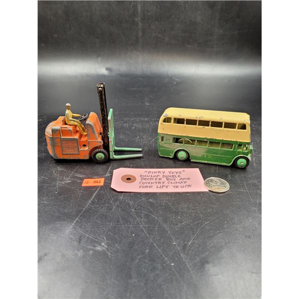 Vintage Dinky Toys Dunlop Double Bus and Coventry Climax Fork Lift Truck