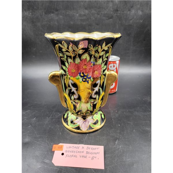 Vintage H. Bequet Quaregnon Belgium Floral Vase 8"
