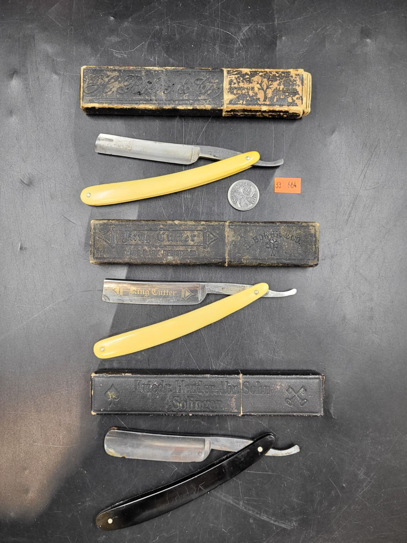 Lot of 3 Antique Straight Razors in Original Boxes