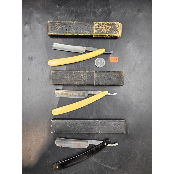 Lot of 3 Antique Straight Razors in Original Boxes