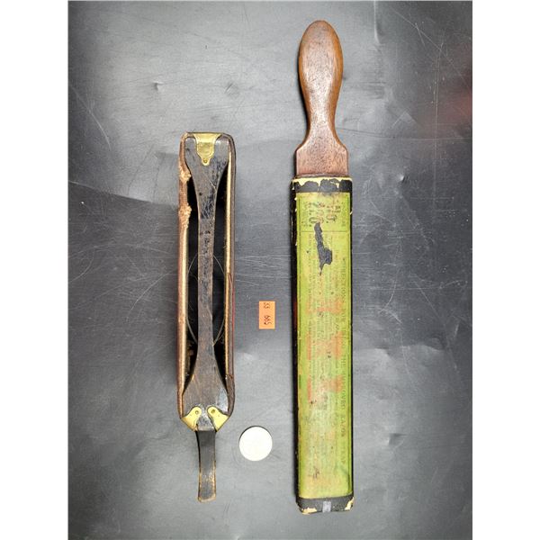 2 Antique Wood Handled Straight Razor Strops