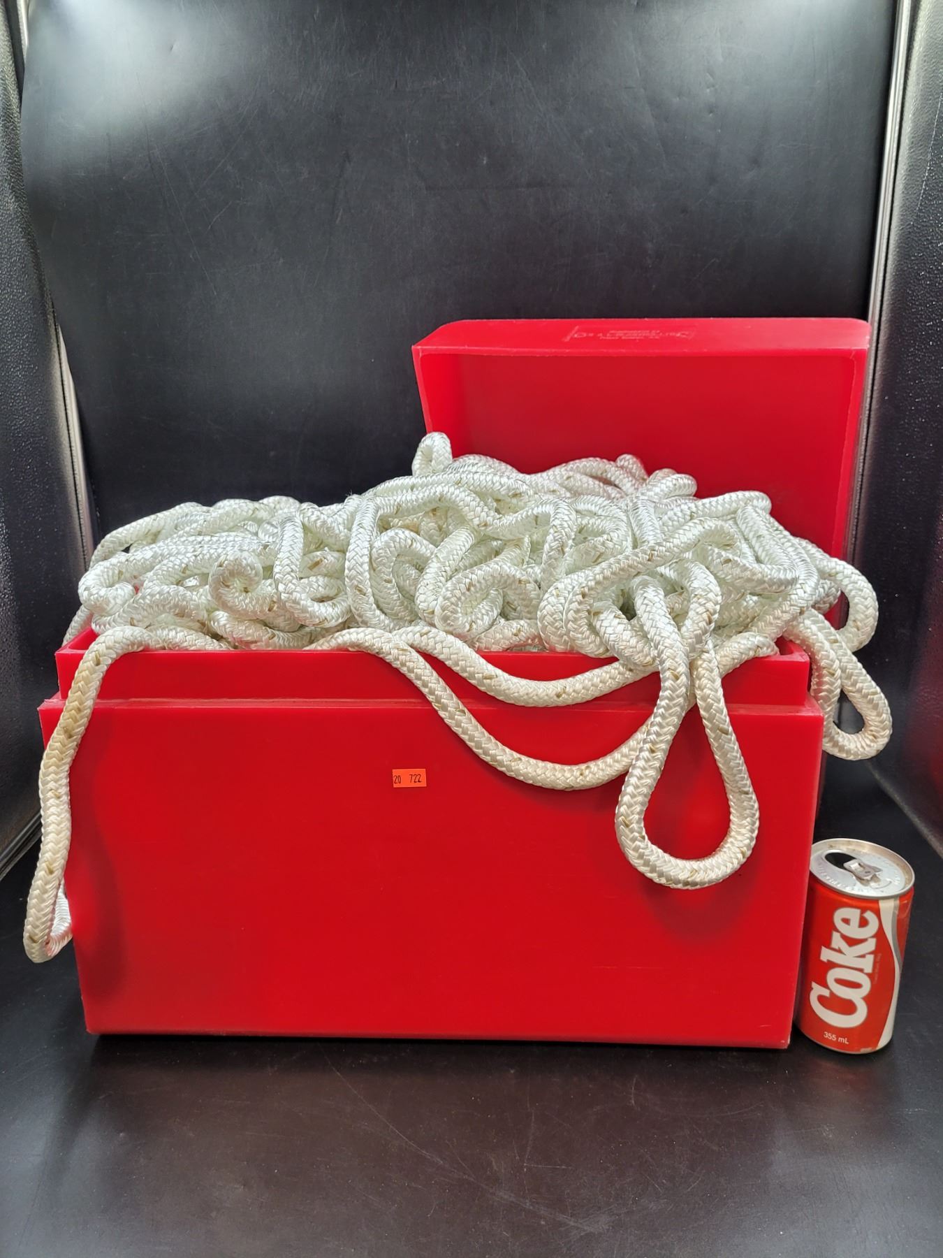 Plastic Storage Container Full of Thick Nylon Rope
