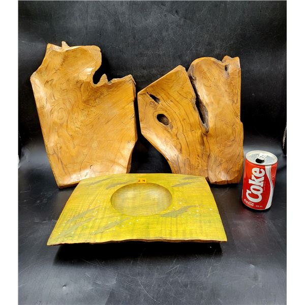 Signed Hand Carved Maple Bowl & Decorative Wood Pieces