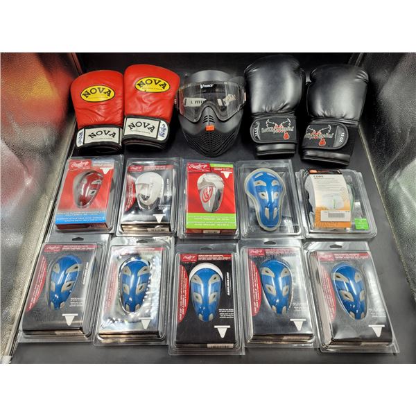 Cage Cups, Boxing Gloves, & Paintball Mask