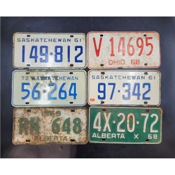 6 Vintage License Plates