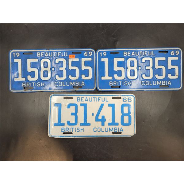 Pair of 1969 British Columbia Vintage License Plates and a 66