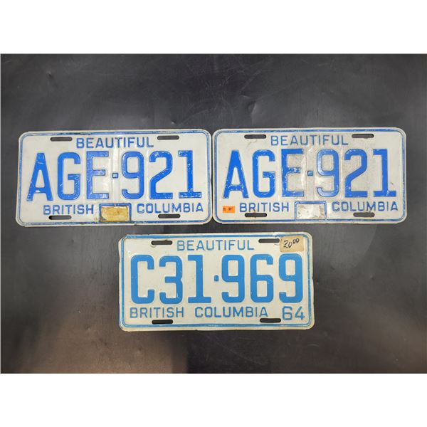 Pair of British Columbia License Plates and a 64