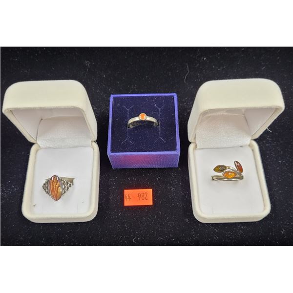 Sterling Silver Rings w/ Orange Stones
