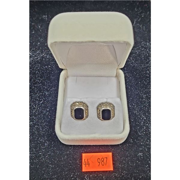 Sterling Silver Earrings w/ Black Stone