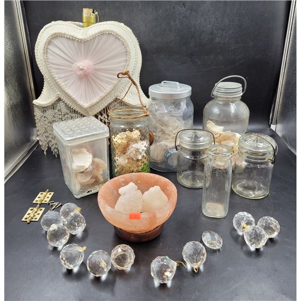 Vintage Beaded Heart Light, Seashells, Himalayan Salt Bowl, Crystal Chandelier Accents, & More